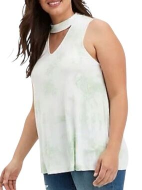 TORRID Super Soft Tie Dye Choker Swing Tank in Sage & White Size 4 (4X)